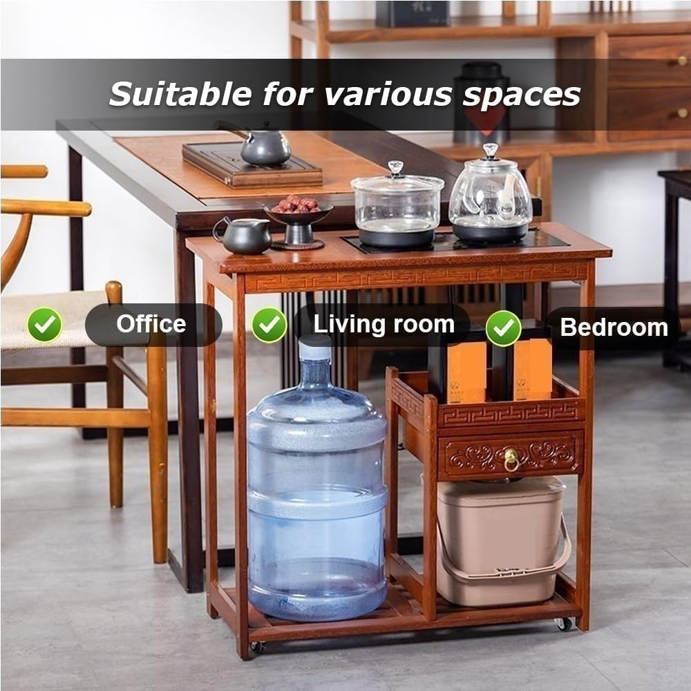PedyrEda 2-in-1 Multi-Purpose Rolling Cart, Vintage Side Table with Wheels, Solid Wood Storage Cart with Drawers, Rotatable End Table for Living Room, Bedroom, Office(52cm/20.5in)