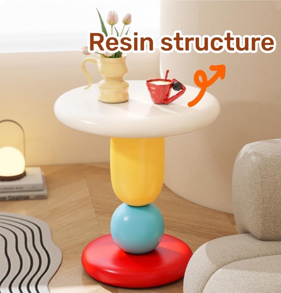 Round Bedside Table, Creative Resin Side Table, Modern Accent Table, Simple Decorative Table, Nightstand, Suitable for Living Room, Bedroom, Hotel(Brown)