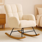 COMHOMA Nursery Rocking Chair, Teddy Upholstered Glider Rocking Chair with Side Pockets, Accent Chair with High Backrest Reading Chair for Adult, Nursery, Bedroom, Living Room,Offices(Beige)
