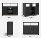 Sideboard Buffet Storage Cabinet, Modern Wood Sideboard with 2 Fluted Doors, Coffee Bar Buffet Table with 4 Large Open Shelf, Accent Storage Cabinet for Living Room Entryway, Black