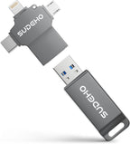 MFi Certified Photo Stick 128GB USB Flash Drive for iPhone, 4 in 1 External Memory Thumb Drive for Picture Video Data Backup, High Speed Memory Stick USB Drive for iPhone/iPad/Android/PC (Gun Black)
