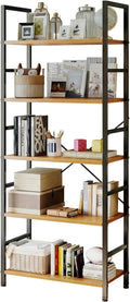 Sweetcrispy Book Shelf, 5 Tier Bookcase, Modern Tall Bookshelf for Garage Kit, CDs, Movies, Industrial Corner Storage Organizer for Bedroom Home Office Kitchen Living Room, Wood