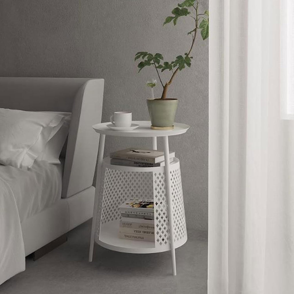 Sofa Side Round Side Table End with Cat House, Condo, Indoor Furniture Kitten, Small Coffee Nightstand with Storage, Living Room Sofa Bedside with Bed(White)