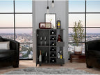 Tuhome Bar Cart, Two External Shelves, Four Casters, Six Built-in Wine Rack, Single Door Cabinet -Smokey Oak