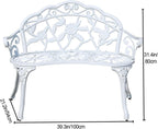 Patio Bench Double Seat, Cast Aluminum Outdoor Furniture with Floral Rose for Patio, Park, Lawn, Yard(C1)
