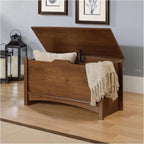 Pemberly Row Farmhouse Engineered Wood Storage Chest, Oiled Oak Finish, 35.25"W x 15.5"D x 18.88"H, Large Hidden Storage Area, Safety Lid Stay, Ventilated Design, Versatile Blanket Chest for Any Room