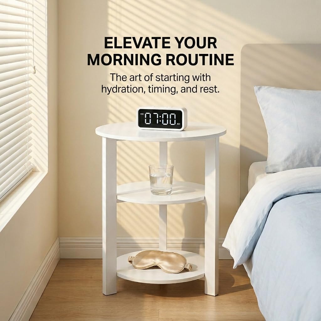 Farmhouse 3-Tier Round Side Table, 17.7 * 21.7inch End Table with Open Storage,Modern Accent Table Circular Nightstand for Living Room, Bedroom, Office,Wooden Table for Narrow and Small Spaces, White