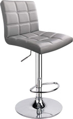 Leopard Modern Square PU Leather Adjustable Bar Stools with Back,Square Back Bar Stools, Counter Height Swivel Stool, 1 Chair (Light Grey)