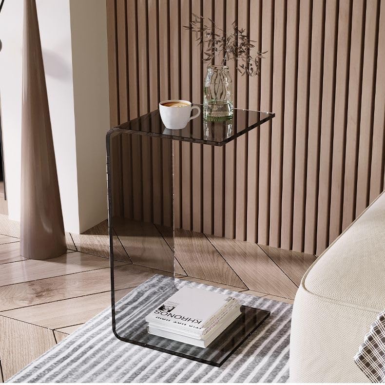 Side Table,C Shaped End Table, Acrylic Sofa Side Table, Bedside Table for Bedroom Small Simple Modern Coffee Table Suitable for Living Room (Smoke Gray)