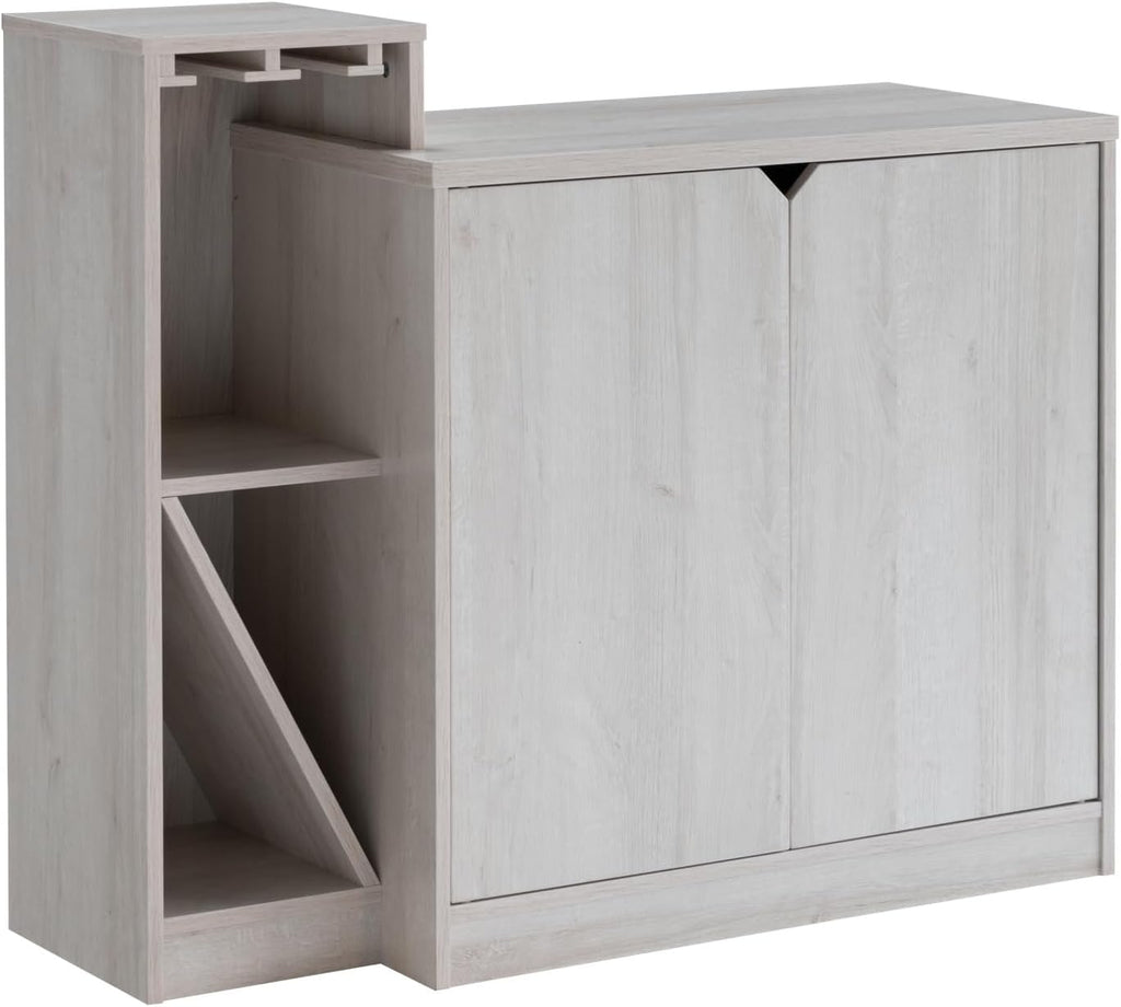 Bar Cabinet, Wine Bottle Storage Display Kitchen Cabinet, Holds 4 Wine Bottles- White Oak