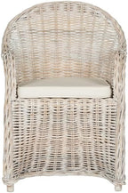 White Wicker Club Chair with Rattan Frame, Cotton Fabric, Comfortable Armrest, Stylish Design for Outdoor Lounge, Deck Or Patio