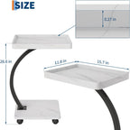 C Shaped TV Tray Table, C Shaped End Table for Couch, 2-Tier Rolling Small Side Table, Versatile Bedside & Laptop Desk, Side Table, White