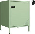 Steehoom Locker Nightstand Metal End Table Single Door Bedside Cabinet Lockable Storage Cabinet for Living Room, Bedroom, Dorm,Home, Office 21.26”H X 15.75”W X 15.75”D (1 Door, Green)