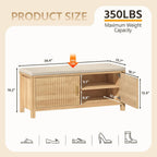 39.4" Shoe Storage Bench with Seating Cushion, Fluted 2-Tier Entryway Bench with 2 Doors & Adjustable Shelves, Shoe Cabinet Bench for Entryway, Bedroom, Hallway, and Living Room