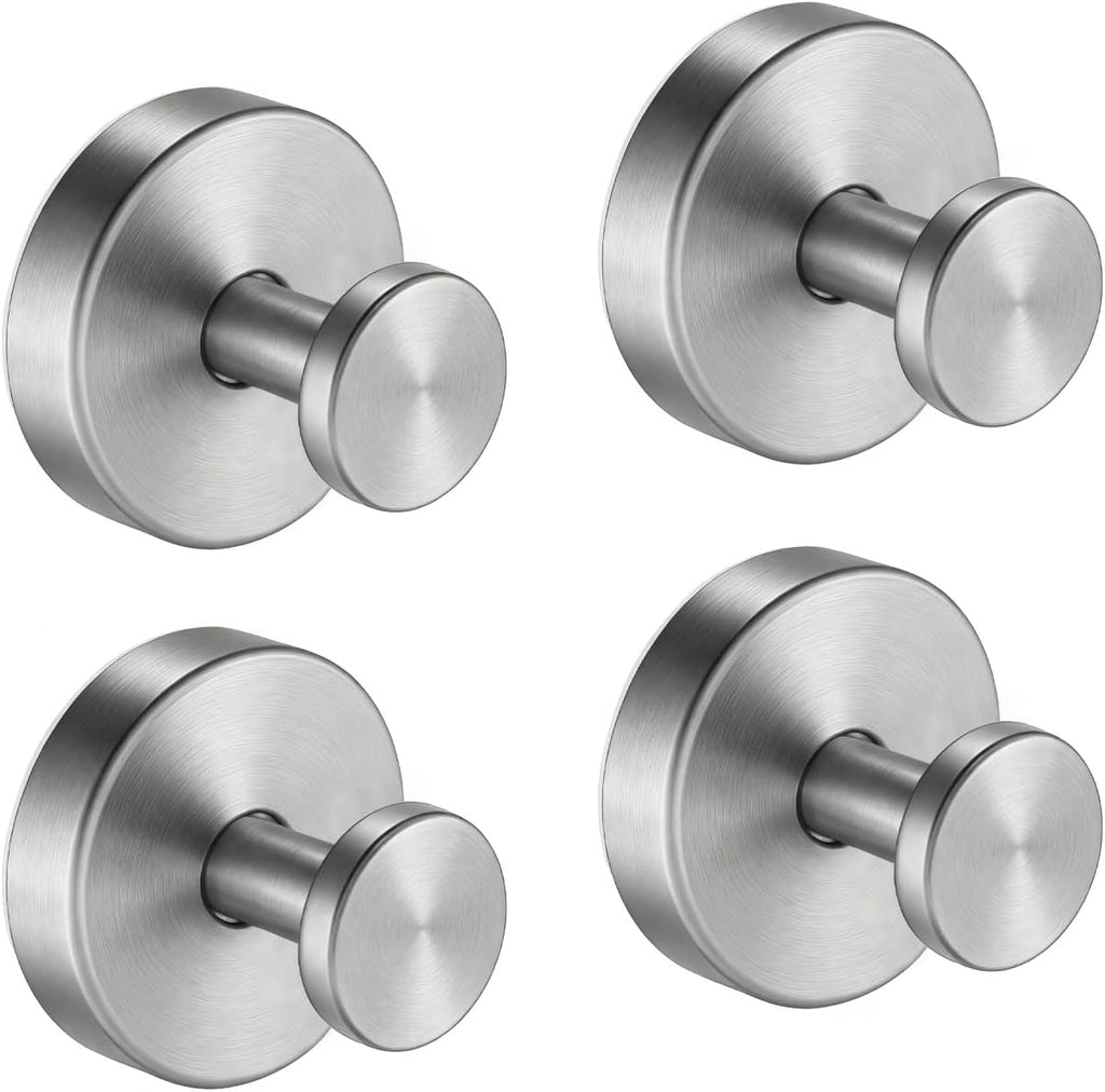 Suction Cup Hooks, Removable Shower Hooks, 4-Pack, Brushed Nickel | No Wall Damage | Strong Hold on Tile, Mirrors & Glass | Bathroom & Kitchen Use | Perfect for Towels, Loofahs, Robes & Coats