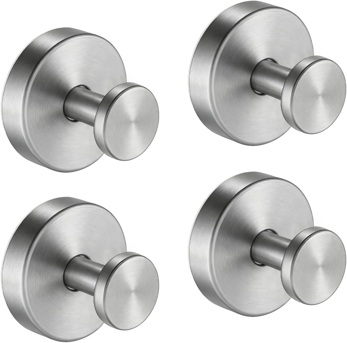 Suction Cup Hooks, Removable Shower Hooks, 4-Pack, Brushed Nickel | No Wall Damage | Strong Hold on Tile, Mirrors & Glass | Bathroom & Kitchen Use | Perfect for Towels, Loofahs, Robes & Coats