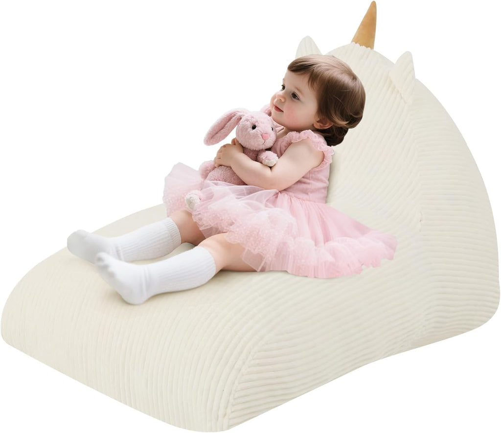 COMAX Bean Bag Chairs for Kids, Unicorn Kid Beanbag Chair with Filler, Toddler Lounge Bean Chair Corduroy, Lazy Floor Lounger for Girls and Boys Stuffed, Beige