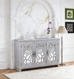 GDFStudio 49" Modern Buffet Sideboard Cabinet, Storage Cabinet with 3 Acrylic Mirrored Doors, Freestanding Credenza Buffet for Living Room Dining Room Kitchen, Large Countertop Coffee Bar, Light Gray
