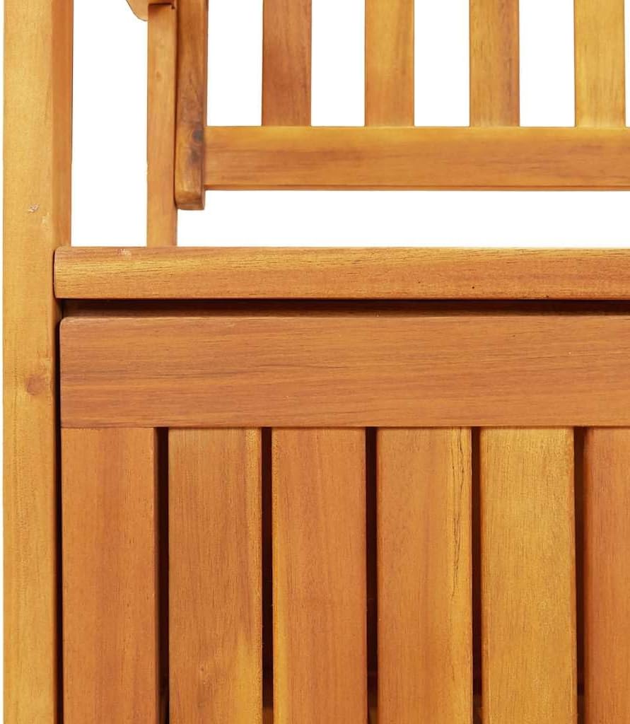 Solid Acacia Wood Patio Storage Bench with Large Storage Compartment, 47.2 Inch Garden Bench with Armrests and Backrest for Home and Garden