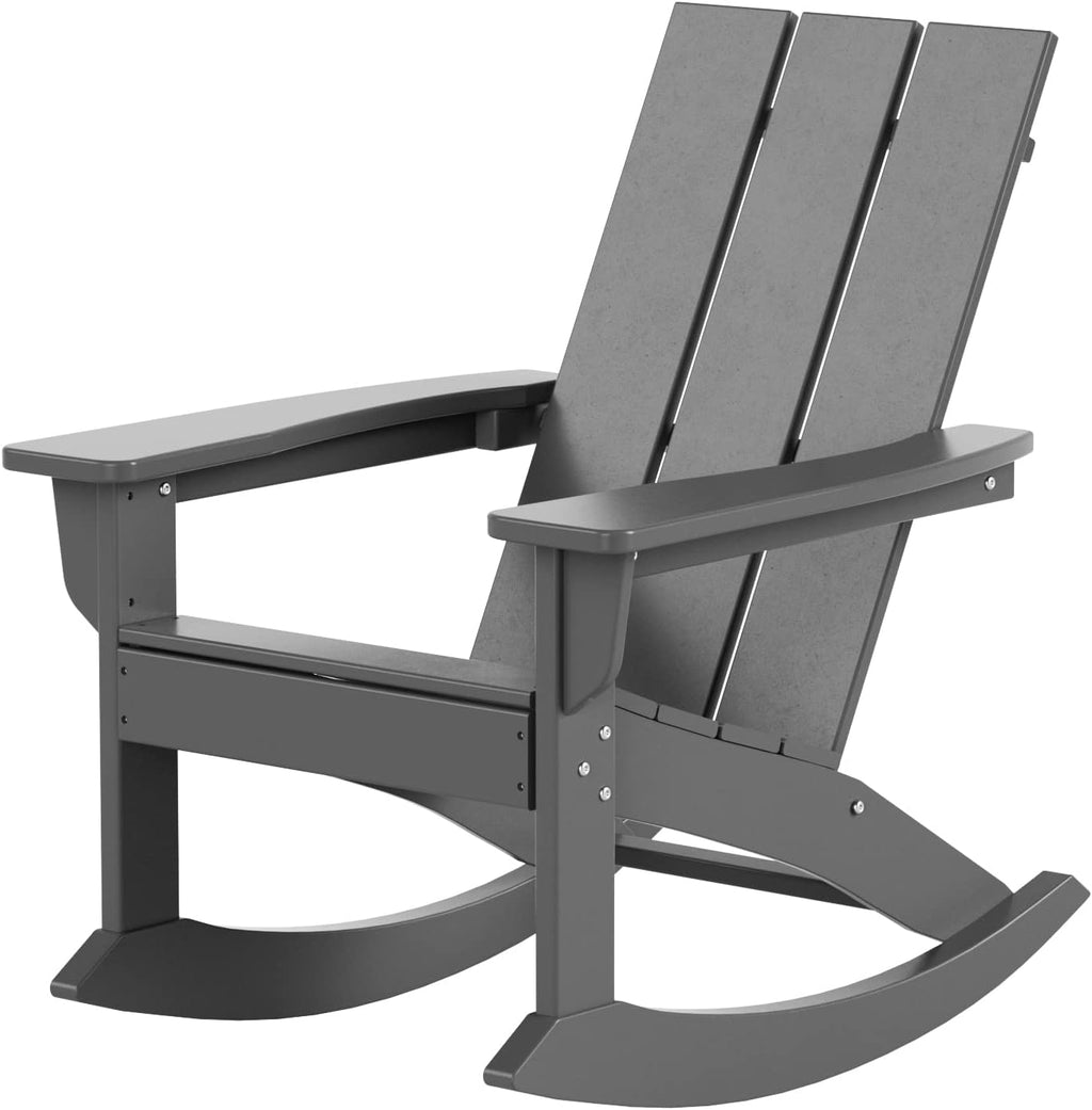 HDPE Shoreside Modern Rocking Poly Adirondack Chair,Gray