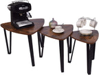 DRM 3pcs Industrial Nesting Triangle Coffee, End, Console Tables; Stackable; Wood Look, Iron Frame