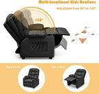 GLACER Kids Recliner Chair w/Cup Holder& Side Pockets, Children Recliner w/Comfortable Backrest, Armrests & Footrest, Toddler PU Leather Recliner for Boys Girls, 3+ Age Group, Black