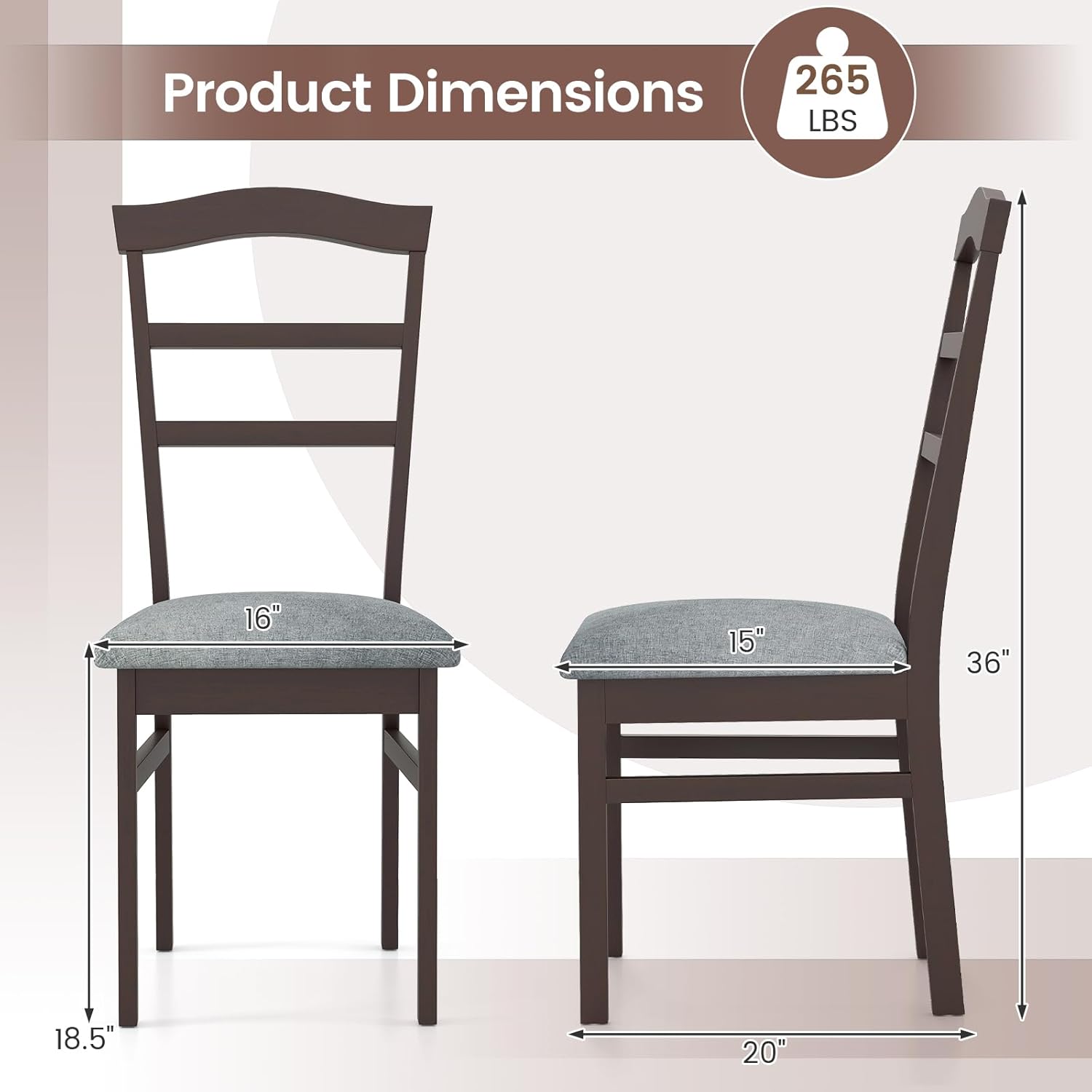 Giantex Wooden Dining Chairs Set of 2, Upholstered Kitchen Chair w/Rubber Wood Frame, Linen Fabric Padded Seat, High Curved Back, Farmhouse Accent Side Chairs for Dining Living Room, Home