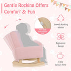 Toddler Rocking Chair, Kids Rocker Furniture with Comfy Thick Cushion & Solid Wood Base, Nursery Armchair Sofa for Bedroom, Baby Room, Suitable for 3-5 Years Old (Pink)