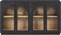 Large Arched Kitchen Sideboard, Wooden Storage Cabinet with Glass Doors with Adjustable Shelves for Kitchen, Dining Room and Bathroom (Black)