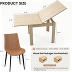 31.5"-63" Folding Dining Table Set for 4, Drop Leaf Extendable Table and Chairs, Square Dining Table with 4 PU Chairs for Living Room, Kitchen, Dining Room, Space Saving(Natural Table+4 Brown Chairs)