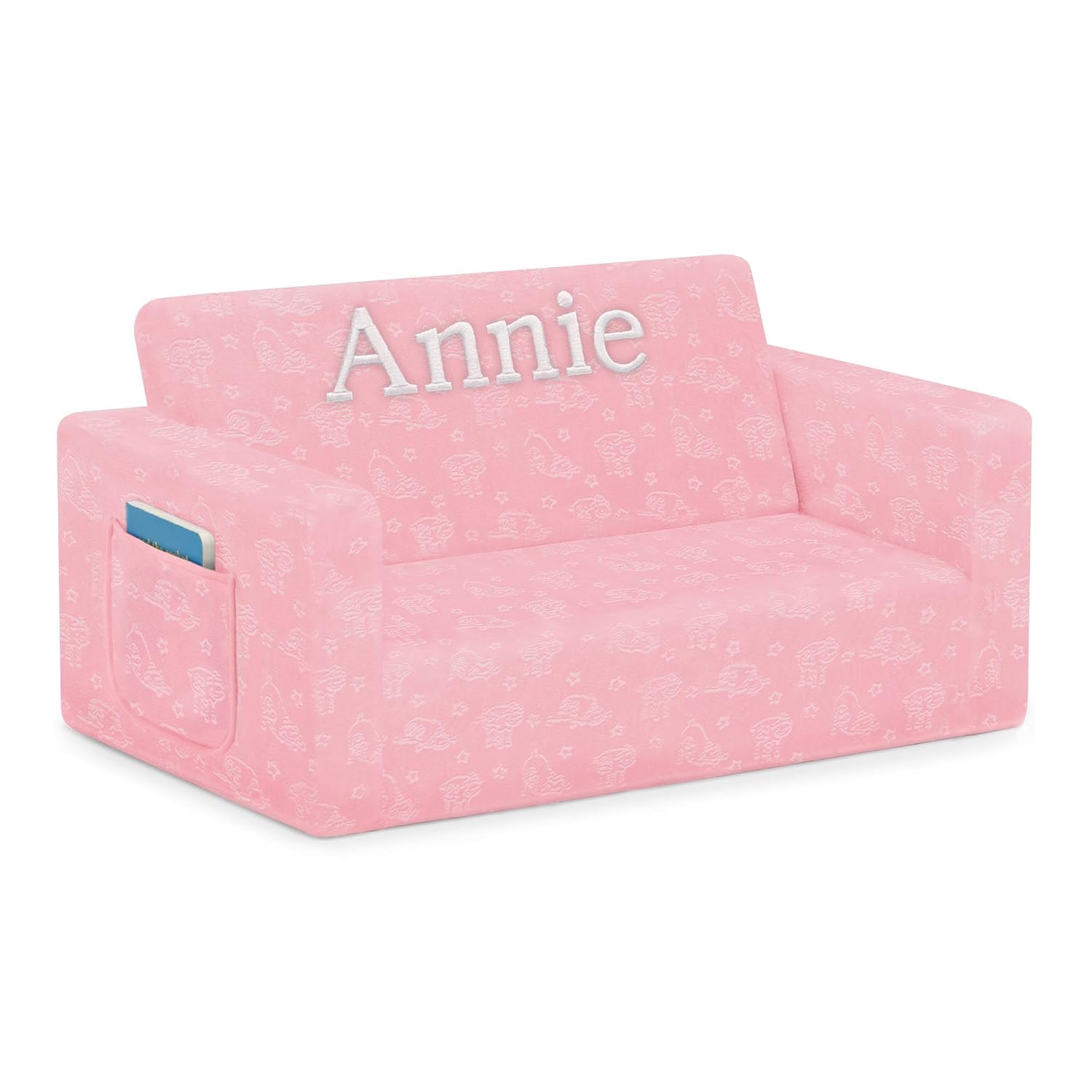 Serta Perfect Sleeper Personalized Extra Wide Convertible Sofa to Lounger, Comfy 2-in-1 Flip Open Couch/Sleeper for Kids, Pink