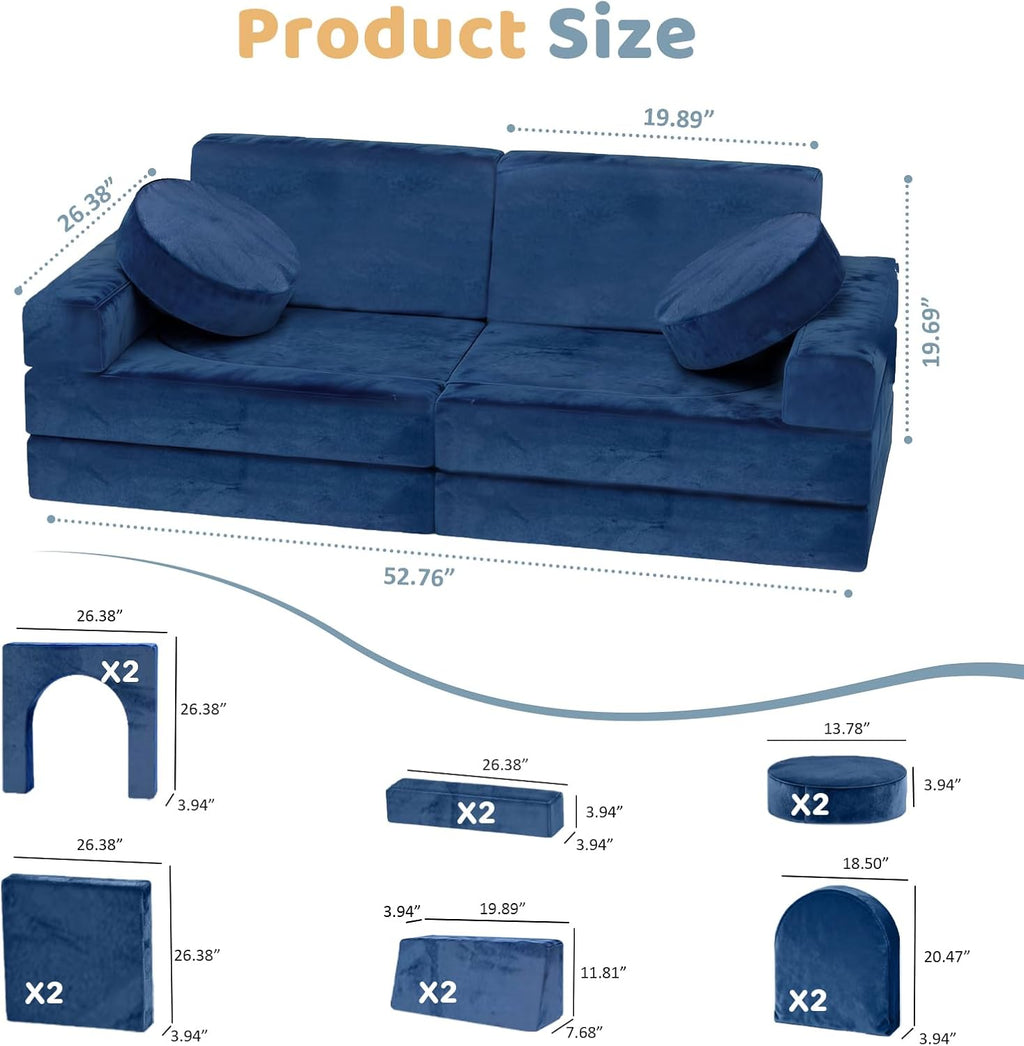 12pcs Modular Kids Play Couch - CPC Certified Convertible Toddler Sectional Sofa, Washable Durable Foam Floor Cushion for Kids Playroom (Play Fort/Castle)