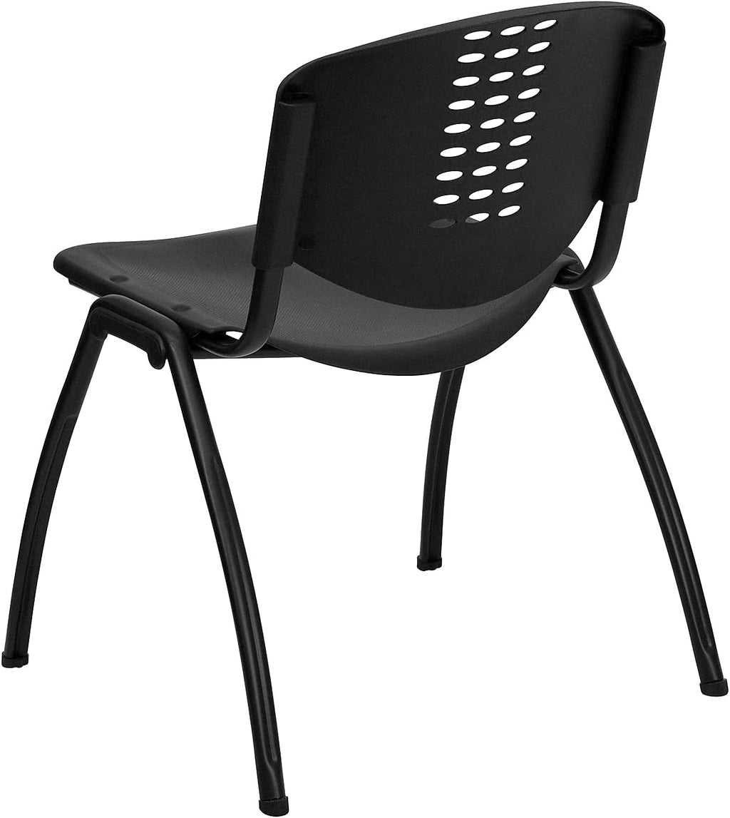 Flash Furniture 5 Pack HERCULES Series 880 lb. Capacity Black Plastic Stack Chair with Oval Cutout Back and Black Frame