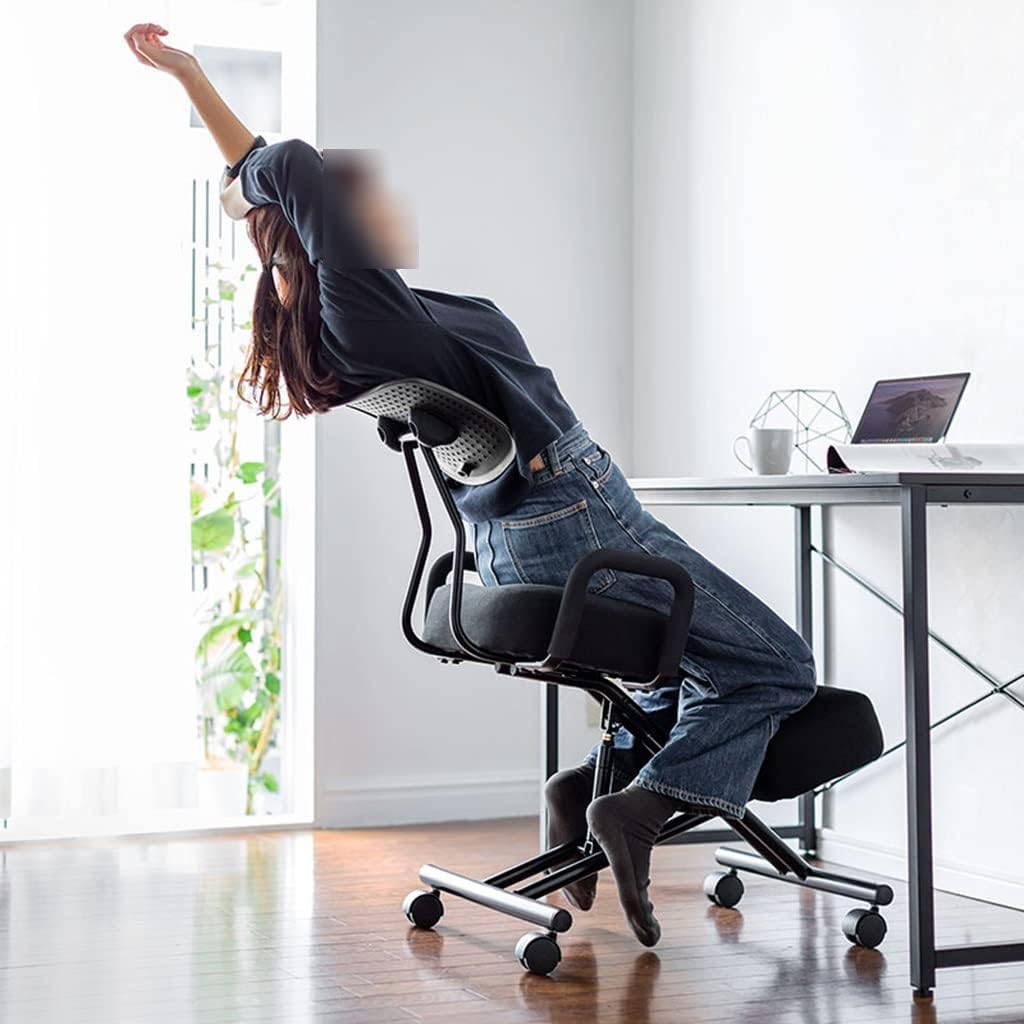 omic Kneeling Chair with Backrest and Armrests, Height and Angle Adjustable Posture Stool for Improved Sitting Position,Cloth Cover Models Black