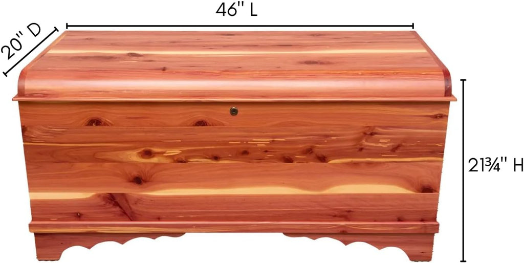 Rustic Red Door Co. Cedar Hope Chest with Waterfall Top, Amish Made Wooden Storage Trunk Box for Bedroom, Blanket, Clothes, Anti-Slam Hinges and Lock, 46", Cedar Wood, Natural Stain