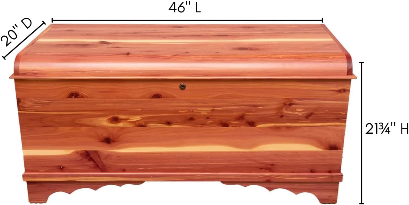 Rustic Red Door Co. Cedar Hope Chest with Waterfall Top, Amish Made Wooden Storage Trunk Box for Bedroom, Blanket, Clothes, Anti-Slam Hinges and Lock, 46", Cedar Wood, Natural Stain