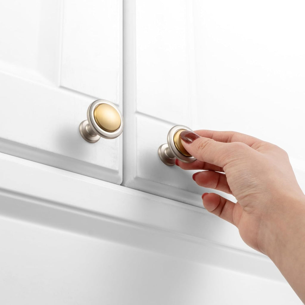 KOOFIZO 30 Pack Gold and Nickel Kitchen Cabinet Knobs Brushed Gold and Silver Drawer Knobs 1960 Round Single Hole Cabinet Pulls for Cabinets Drawers Dresser Cupboard Bedroom Bathroom