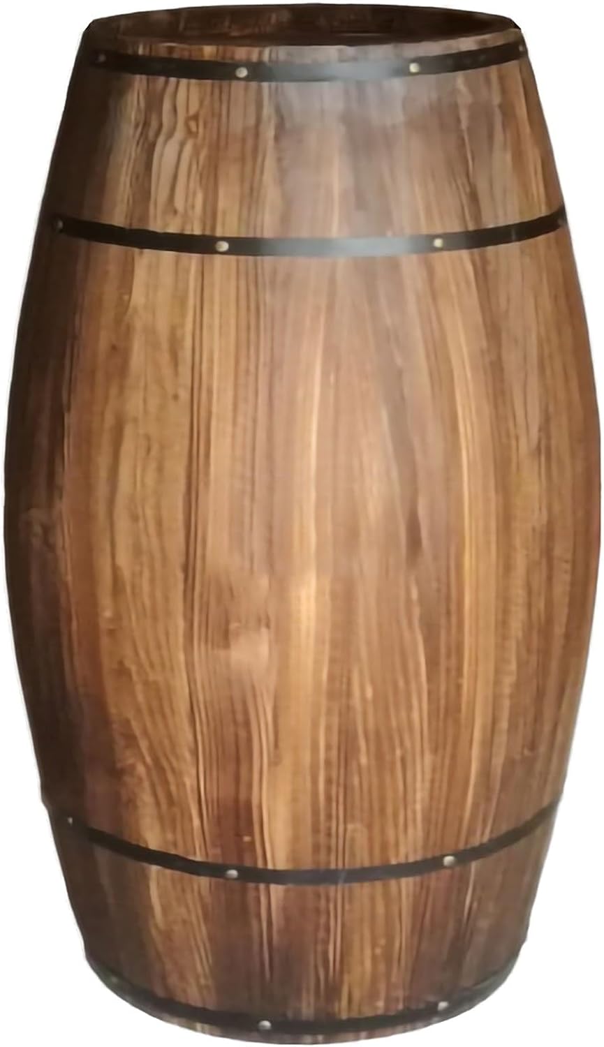 Rustic Whiskey Wine Barrel Side Table with Metal Bands, Solid Wood Barrel Accent Table for Home, Garden, Bar, Patio, Wedding & Event Decor(40cm/15.7in)
