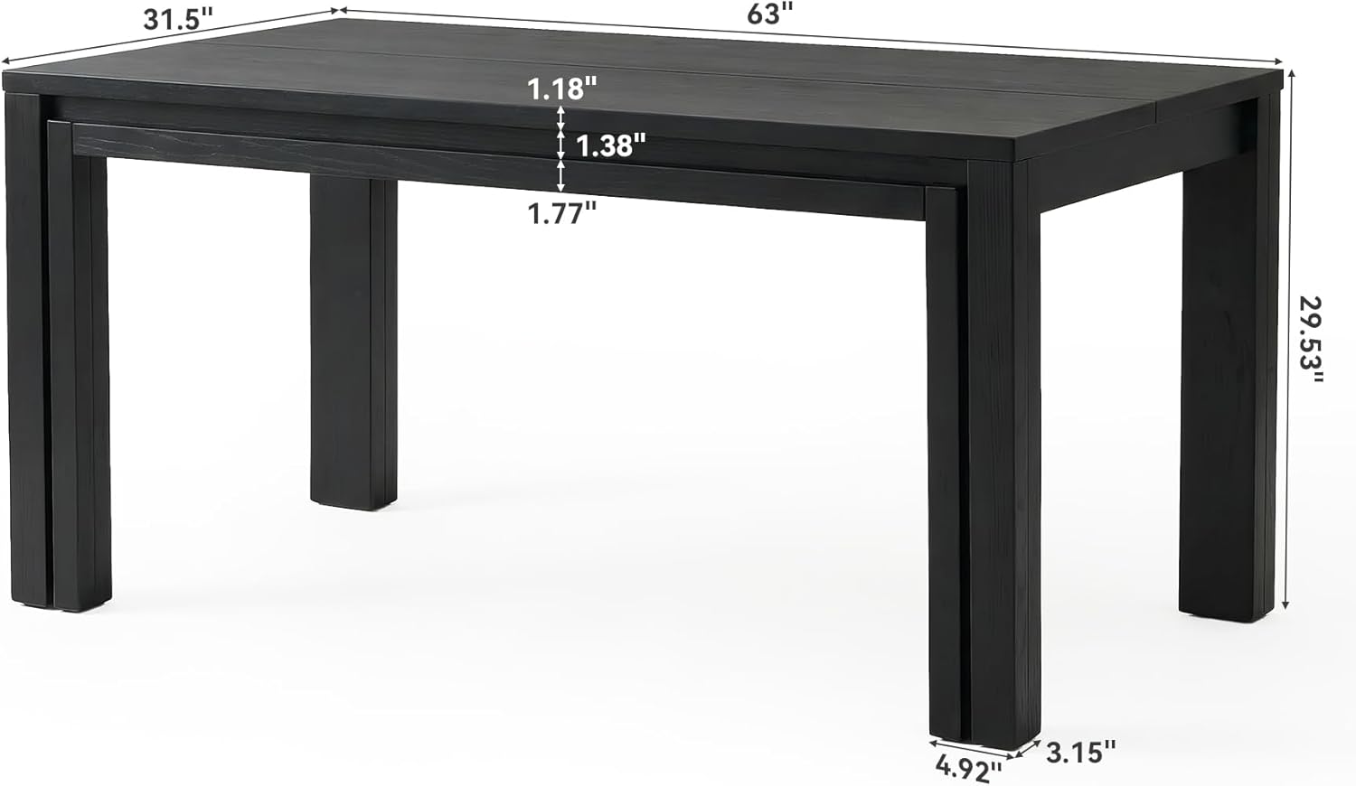 LITTLE TREE 63-Inch Dining Table for 6 People, Rectangular Kitchen Table with Heavy Duty Legs, Farmhouse Wooden Table for Dining Room, Dinner, Dinette (Black)