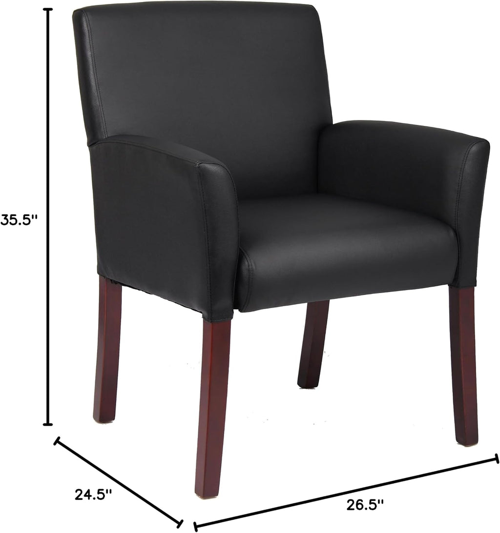 Boss Office Products Reception and Guest Box Arm Chairs with Mahogany Finish in Black