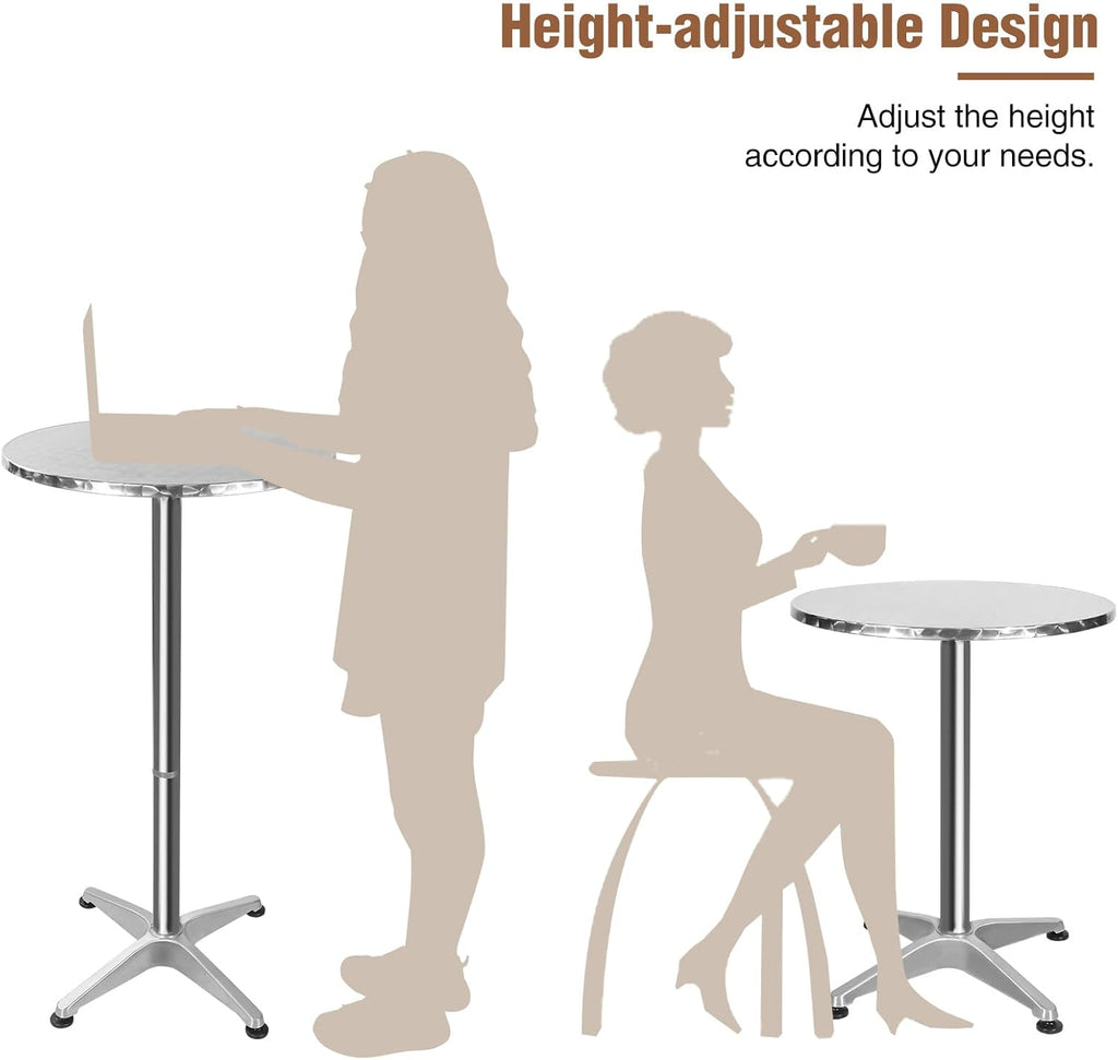 REDCAMP 24in Aluminum Folding Cocktail Table with Black Cover, Tall Round Bar Table Highboy Pub Table with Flip-Up Top for Parties Restaurant, 30" /45" Two Heights Adjustable