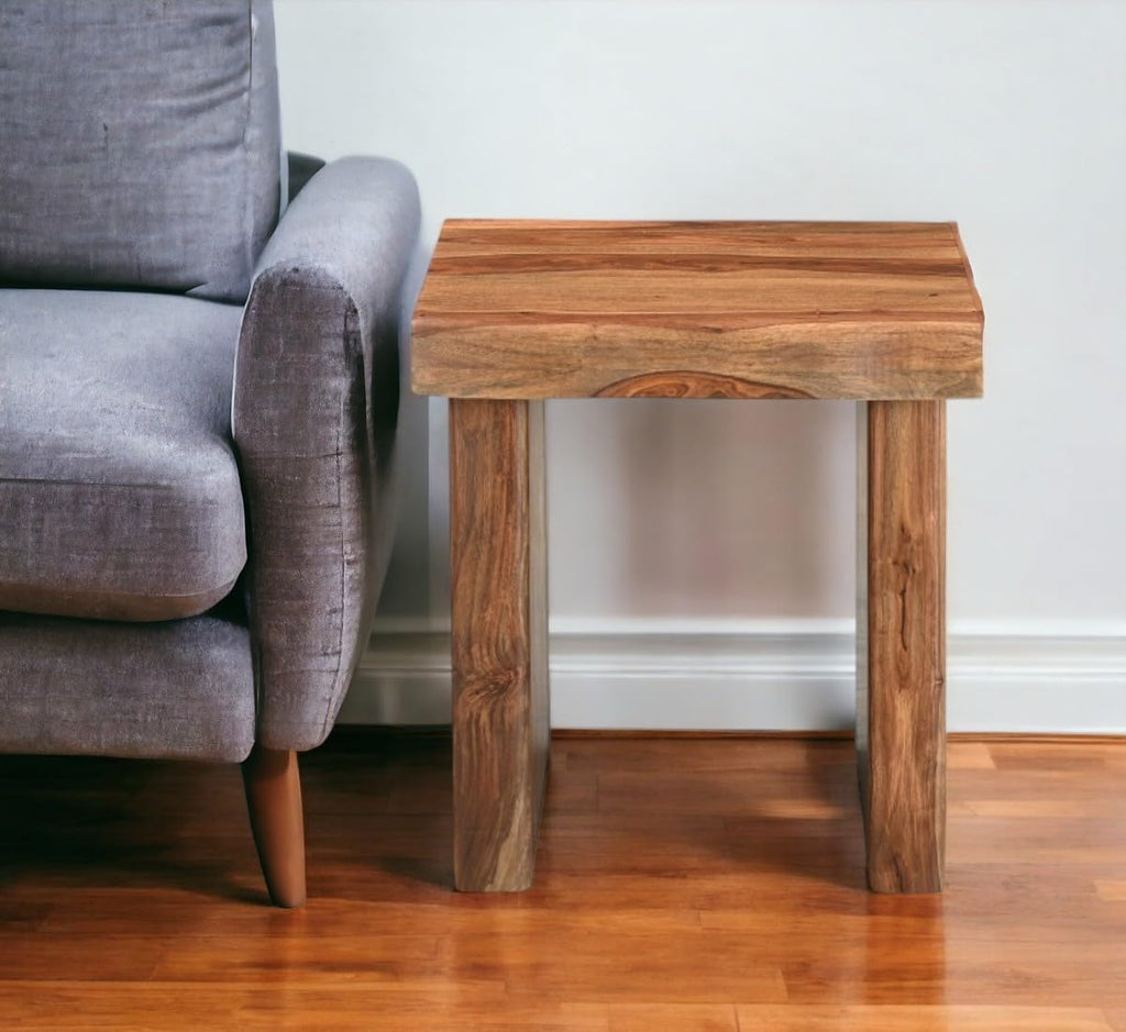 HomeRoots 23" Brown Solid Wood Square Live Edge End Table
