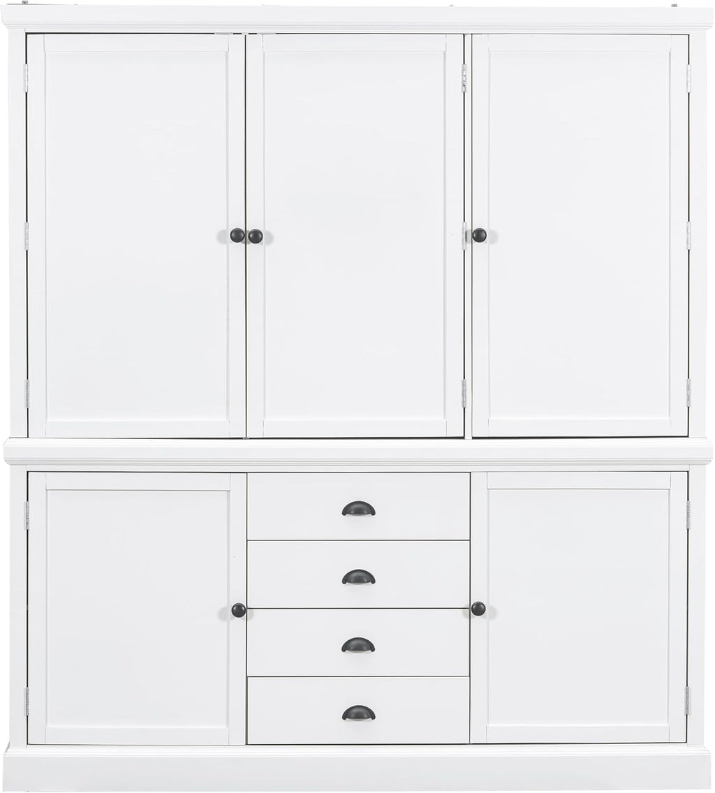 Freestanding Kitchen Pantry Organizers with Drawers, Wooden Cupboard with Door Shelves and Adjustable Shelves for Dining Room, Kitchen (White)