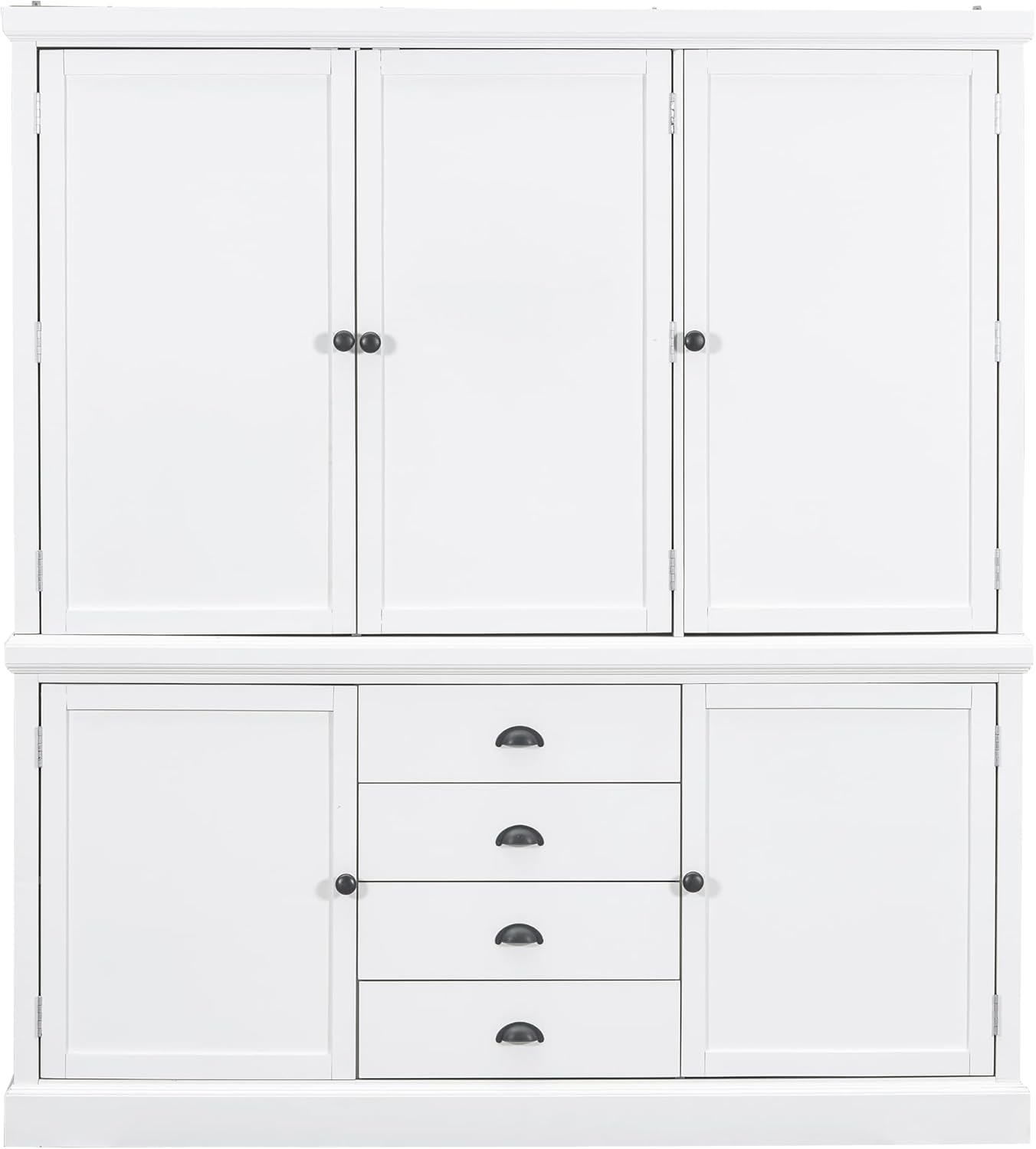 Pantry Storage Cabinet with Adjustable Shelves, Freestanding Tall Cupboard with Drawers and Door Shelves for Kitchen, Dining Room,Living Room (White)