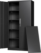 Metal Storage Cabinet with Locking Doors, 71" Tall Steel Locker Organizer with Adjustable Shelves, Garage Utility Cabinet for Home, Office, Shop, and School