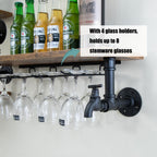 Bar Liquor Shelves, Industrial Pipe Shelving Wine Rack Wall Mounted, Wine Bottle Display Storage Holder for Kitchen Dining Room Bar (Black)