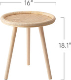 Small Rattan Side Table, Round Side Table for Living Room, Boho Wicker Coffee Table, Wooden Accent Table for Bedroom, Balcony, Small Space, Home Decor