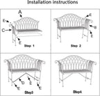 Garden Outdoor Bench with Backrest Armrest, Forged Iron 51.1-inch Outdoor Garden Bench, 2-Person Metal Bench Seat(White)