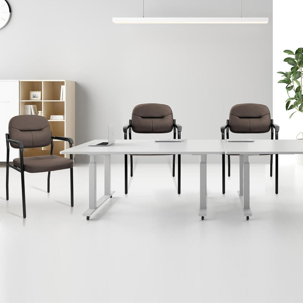 CLATINA Leather Office Guest Chair Sets of 2, Reception Chair No Wheels with Armrests and Lumber Support, Ergonomic Desk Armchair for Meeting Waiting Conference Lobby Room Shool Study, Brown