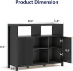 Sideboard Buffet Storage Cabinet, Modern Wood Sideboard with 2 Fluted Doors, Coffee Bar Buffet Table with 4 Large Open Shelf, Accent Storage Cabinet for Living Room Entryway, Black